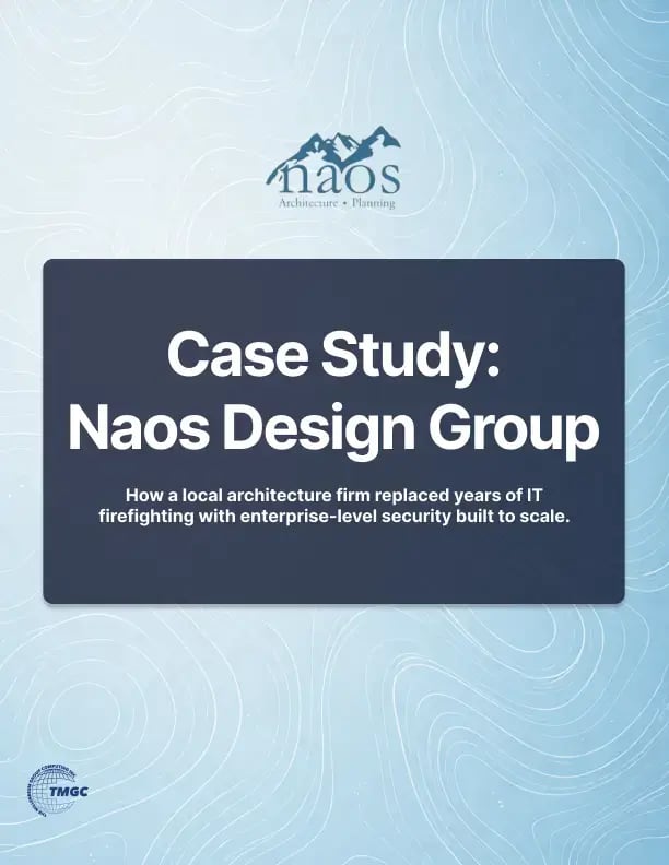 Naos Design and The Millennium Group Computing case study cover with light blue gradient and topographical design elements
